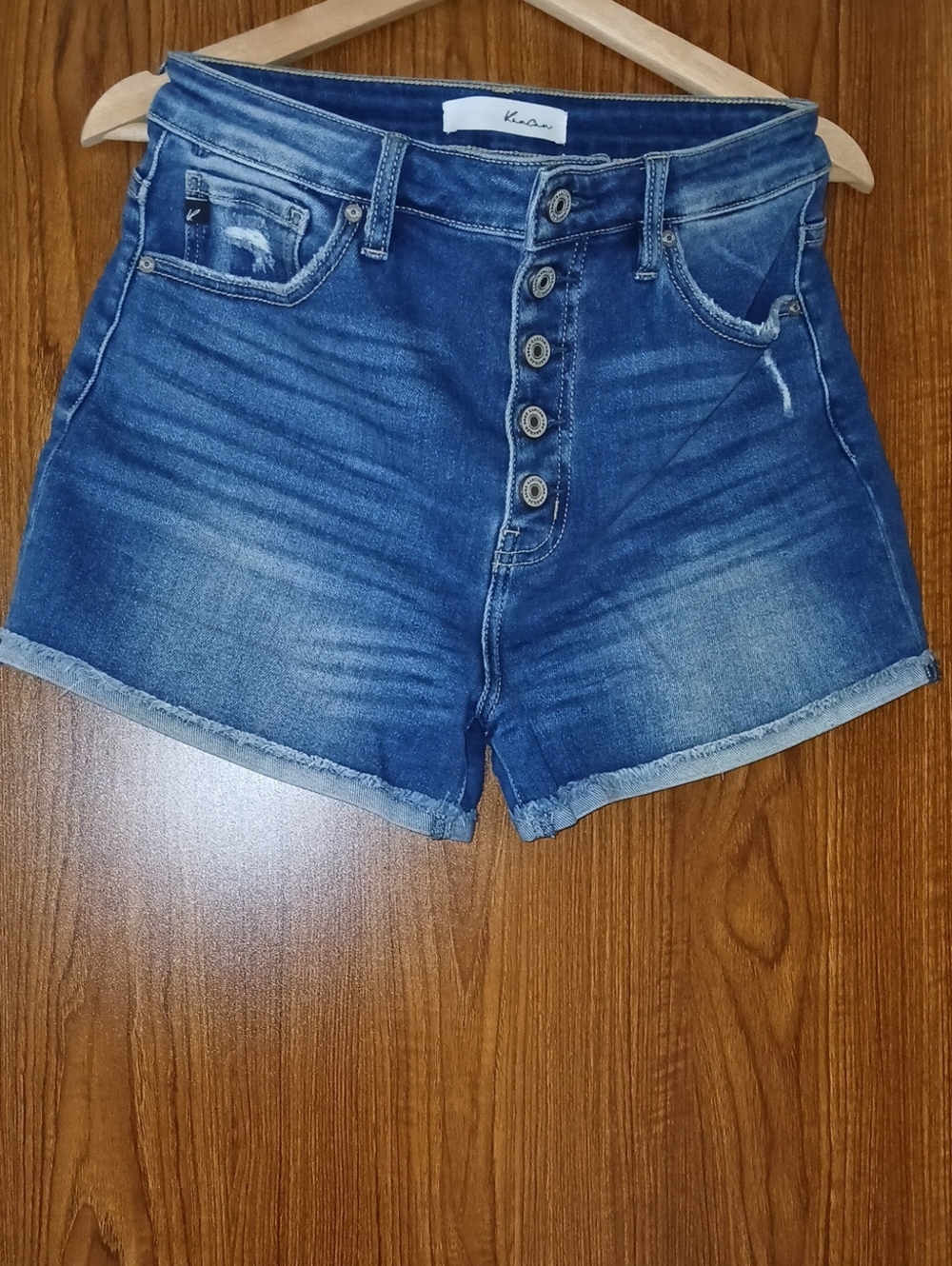 KanCan Dark Wash High-Rise Button-Front Denim Shorts